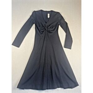 St John Black Jersey Knit A Line Dress Women 2 Made USA Minimalist Flowy Midi